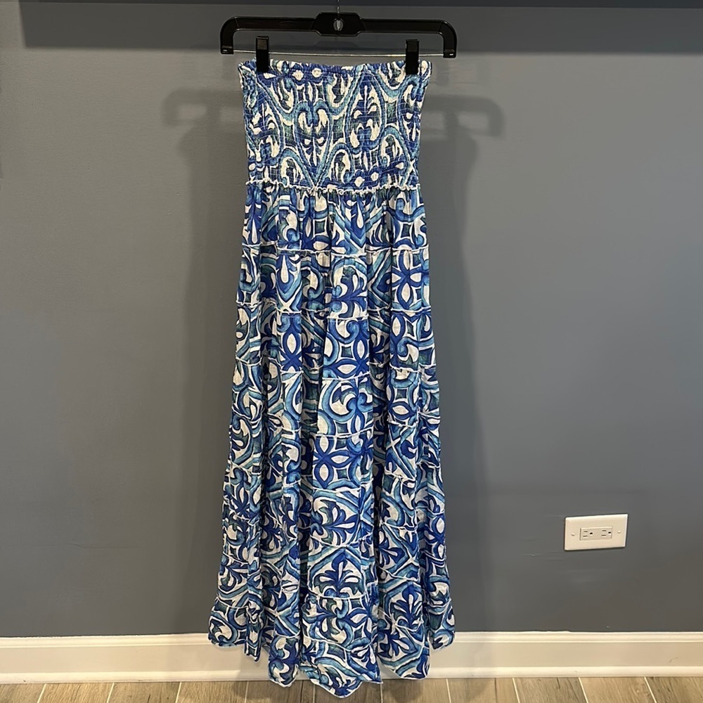 St.Barth Marina Dress Women’s 100% Linen Tiered Skirt/Strapless Dress Sz S/M
